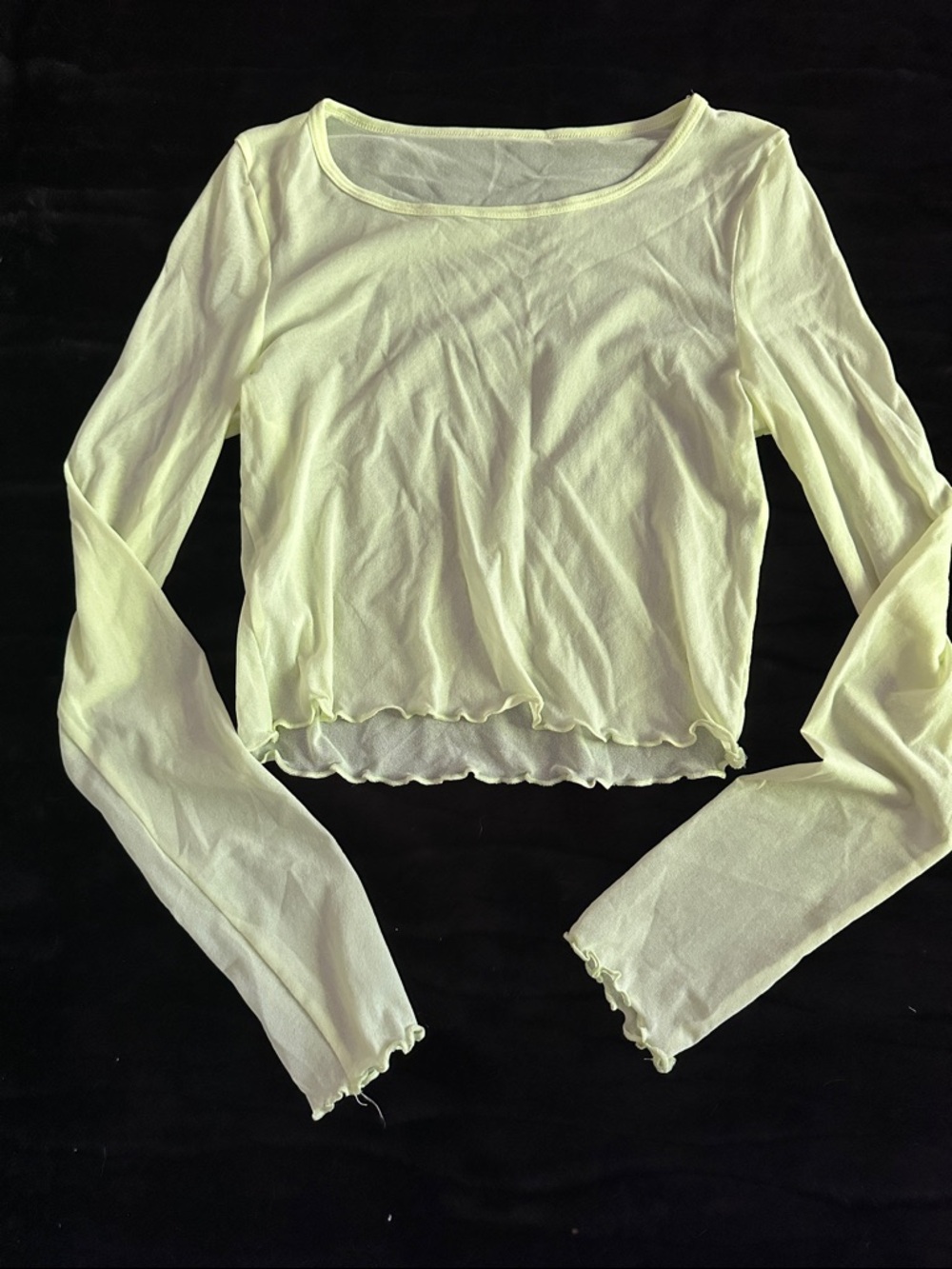 aerie Pale Yellow Mesh Long Sleeve Crop Top